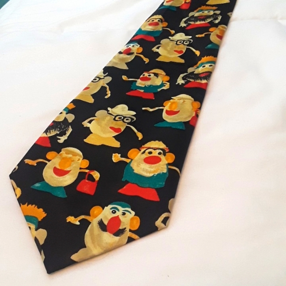 RENE CHAGAL Unique Mr/Mrs Potato Head Necktie, Black